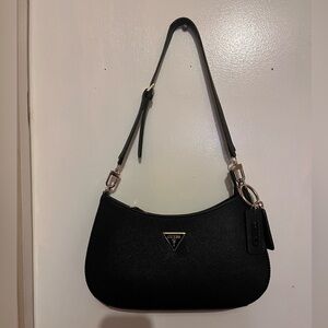 Guess Black Leather Shoulder Bag with Silver Hardware